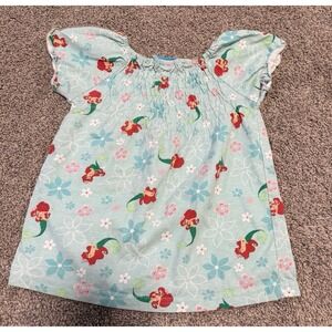 VTG Disney Little Mermaid Ariel Girls Top Size 5/6 Teal Floral Flutter Sleeve